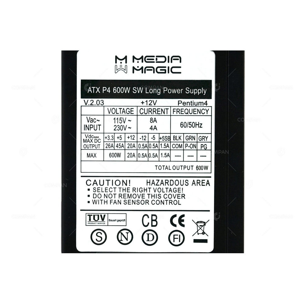 ATX-P4-600W-SW MEDIA MAGIC ATX P4 600W SW LONG POWER SUPPLY